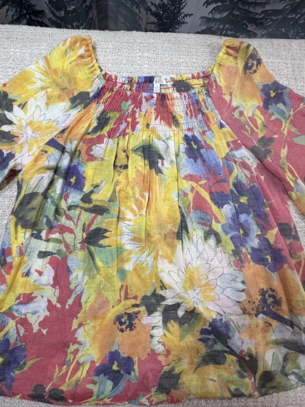 Spense Women's Size Large Floral Blouse 70s Botanical Peasant Boho